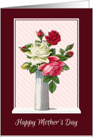 Roses in a Vase Painting with Maroon Background for Mothers Day card