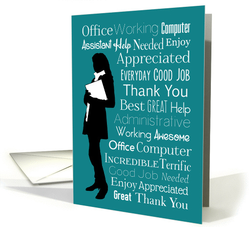 Silhouette Lady with Typographic Words on a Teal Background card