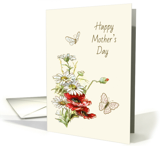 Retro Painting of Flowers and Butterflies for Mothers Day card