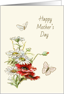 Retro Painting of Flowers and Butterflies for Mothers Day card