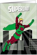 Retro Superhero Dad Flies Through the Air for Fathers Day card