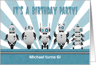Line of Robots on a Platform for Sci-fi Custom Birthday Invitation card