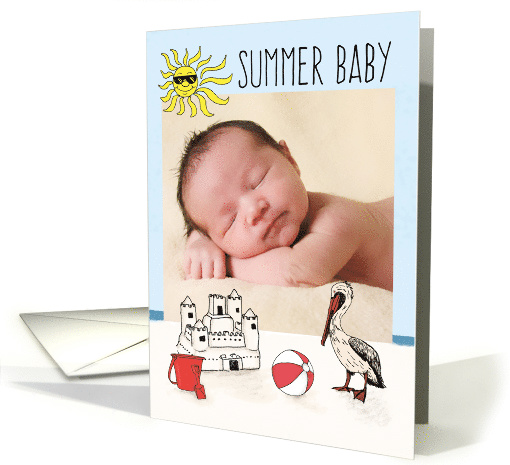 Summer Baby Announcement Custom Photo with Beach Scene card (1365324)
