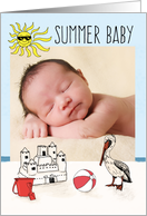 Summer Baby Announcement Custom Photo with Beach Scene card