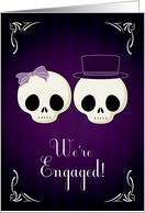 Two Skulls with Bow and Top Hat for Gothic Wedding Announcement card