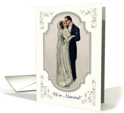 Marriage Announcement with Victorian Couple in Wedding Dress card
