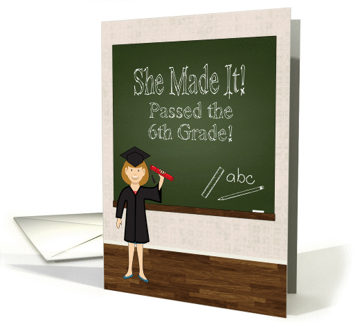 6th Grade Graduate with Cartoon Girl and Chalkboard card (1367518)