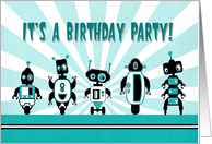 Line of Robots for Retro Kid’s Sci-fi Birthday Invitation card