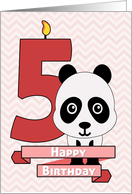 Cartoon Panda with Number Five Candle for Birthday card