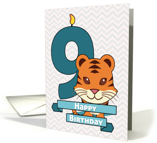 Cartoon Baby Tiger with Number Nine Candle for Birthday card (1368712)