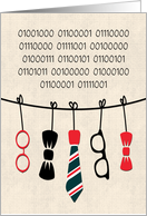 Ties and Glasses Hang from a Line for National Geek Day card