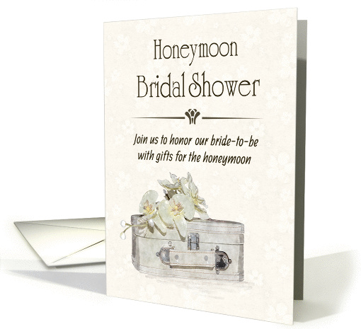 Honeymoon Bridal Shower Invitation with Suitcase and Flowers card
