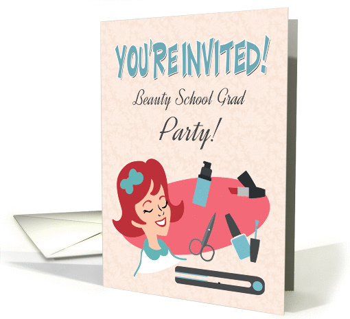 Cute Retro Invitation for a Beauty School Graduate Party card