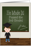 Boy 3rd Grade Graduation Party Invitation with Cute Boy and Chalkboard card