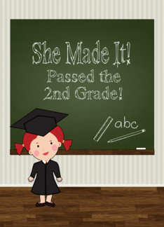 Girl 2nd Grade Graduation Party Invitation with Cartoon Girl