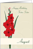 Red Gladiolus Birth Flower for Foster Sister Birthday card