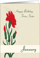 Red Carnations Birth Flower for Foster Sister Birthday card