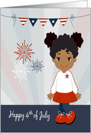 Cute Cartoon Girl with Red Skirt and Sneakers for 4th of July card