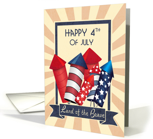 Retro Happy 4th of July with Fireworks and Sunburst card (1378680)