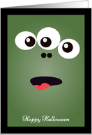 Three Eyed Green Monster with Tongue Sticking Out for Halloween card