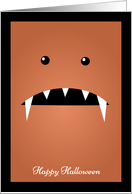 Orange Monster Face with Small Eyes and Fangs for Halloween card