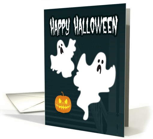 Two Ghosts in Front of a Haunted Staircase with Pumpkin... (1383082)