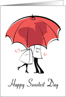 Cute Illustration of Couple Under Umbrella for Sweetest Day card