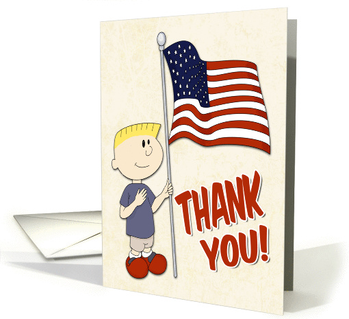 Boy Holding a United States Flag for Veterans Day card (1386120)