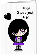 Emo Girl with Black Heart and Purple Dress for Sweetest Day card