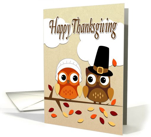 Owl Couple Dressed with Pilgrim Hats for Thanksgiving card (1388022)