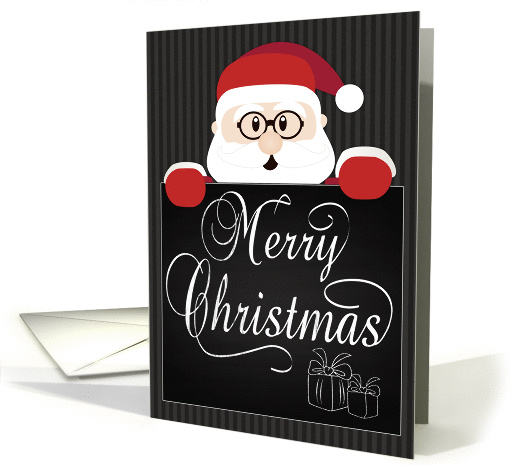 Santa Holds a Chalkboard with Merry Christmas and Gifts card (1392476)