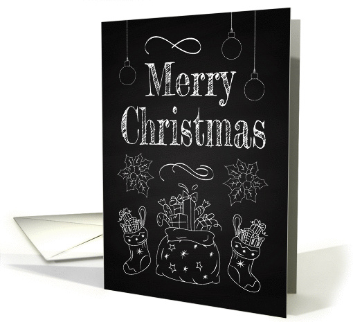 Retro Chalkboard with Santas Bag and Stockings for Christmas card
