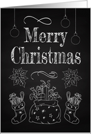 Retro Chalkboard with Santas Bag and Stockings for Christmas card