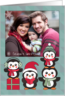 Custom Christmas with Penguins and Snowflakes card