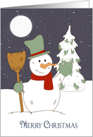 Waving Snowman with Scarf and Broom for Christmas card