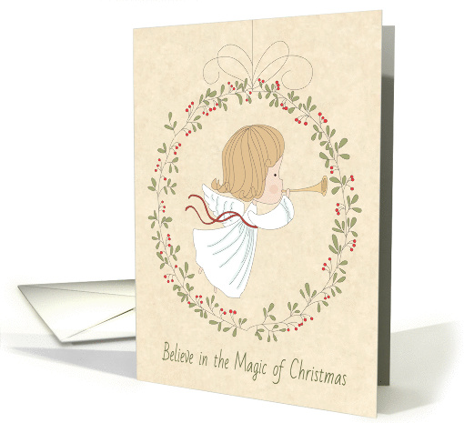 Cute Angel with Horn and Holly Ring for Christmas card (1393302)