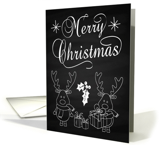 Retro Chalkboard with Reindeer and Presents for Christmas card