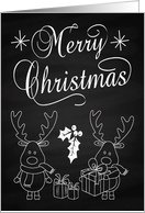 Retro Chalkboard with Reindeer and Presents for Christmas card