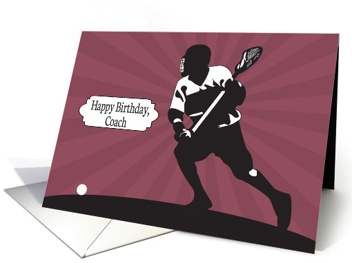 Lacrosse Player with Sunburst for Lacrosse Coach Birthday card