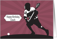 Lacrosse Player with Sunburst for Lacrosse Coach Birthday card