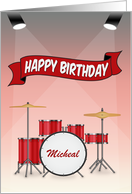 Custom with Name Drum Set with Spotlights for Birthday card