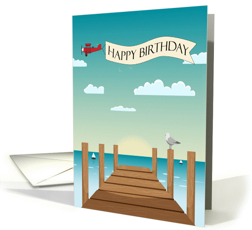 Scenic Pier with Airplane and Banner for Birthday card (1398712)