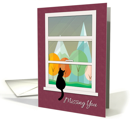 Cat in Window looking at Mountains for Missing You card (1400092)