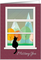 Cat in Window looking at Mountains for Missing You card