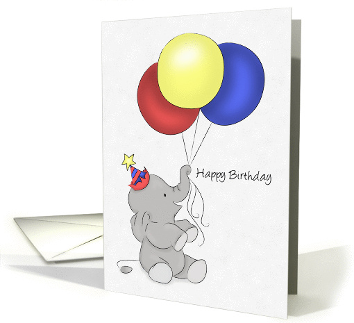 Baby Elephant with Birthday Hat and Balloons card (1400094)