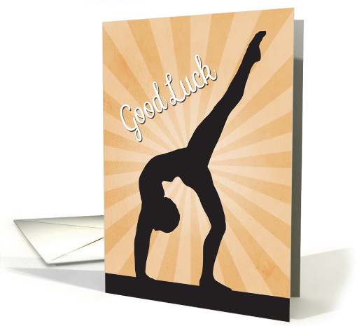 Gymnast Bending Over on Balance Beam for Good Luck card (1400494)