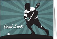 Lacrosse Player Silhouette and Ball for Good Luck card