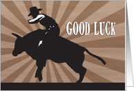 Silhouette Cowboy on Bucking Bull for Good Luck card