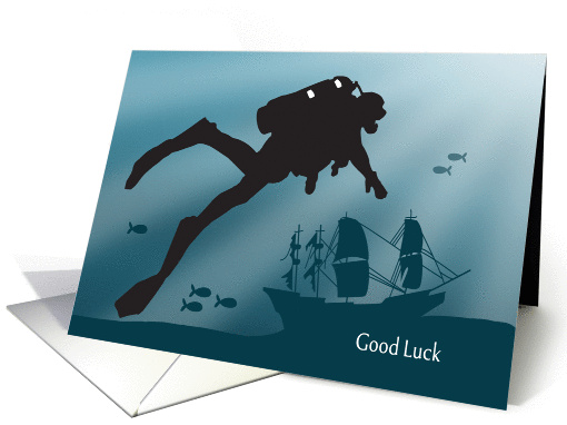 Scuba Diver Silhouette with Shipwreck for Good Luck card (1401358)