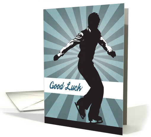 Male Figure Skater with Sunburst Background for Good Luck card